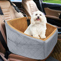 Dog seat with seat belt & storage compartments-Grey/Brown-State of Style