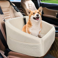 Dog seat with seat belt & storage compartments-White-State of Style