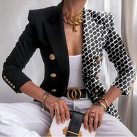 Double-Breasted Women's Blazer with Lapels – Eleganza-Black-White-S-State of Style