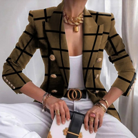 Double-Breasted Women's Blazer with Lapels – Eleganza-Brown-S-State of Style