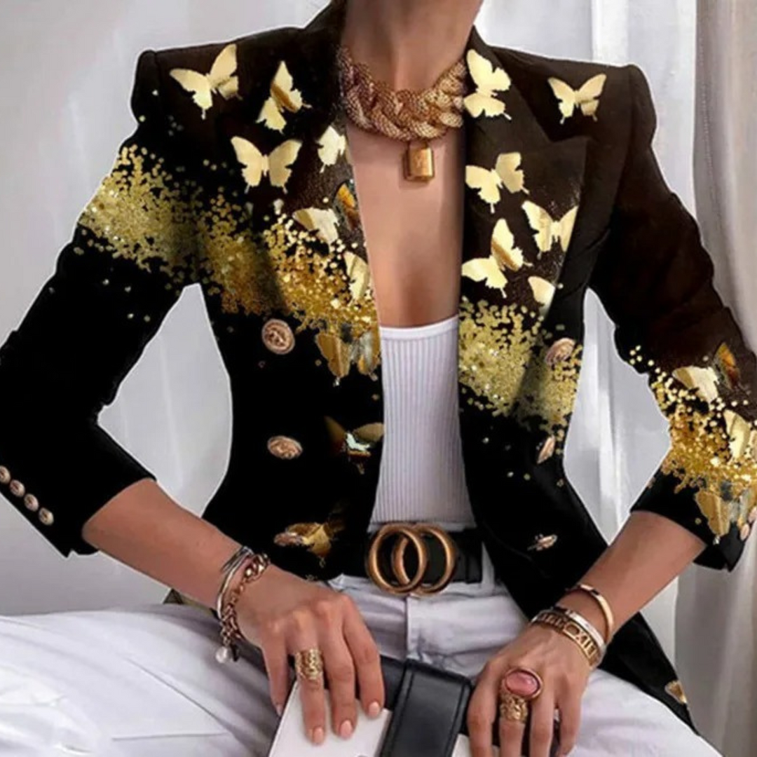 Double-Breasted Women's Blazer with Lapels – Eleganza-Dark Brown-S-State of Style