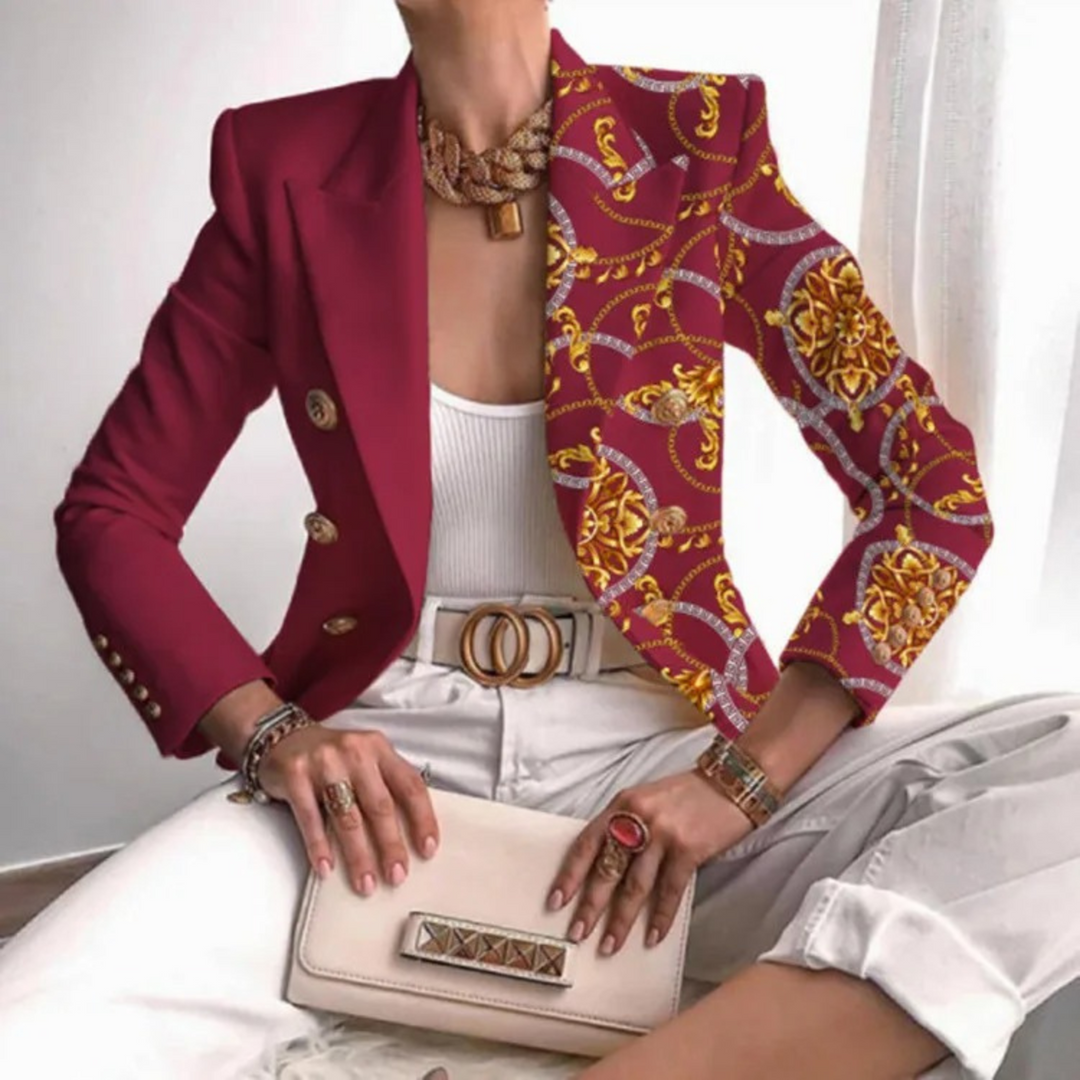 Double-Breasted Women's Blazer with Lapels – Eleganza-Dark Red-S-State of Style