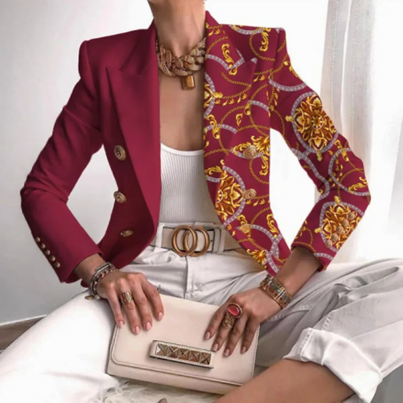 Double-Breasted Women's Blazer with Lapels – Eleganza-Dark Red-S-State of Style