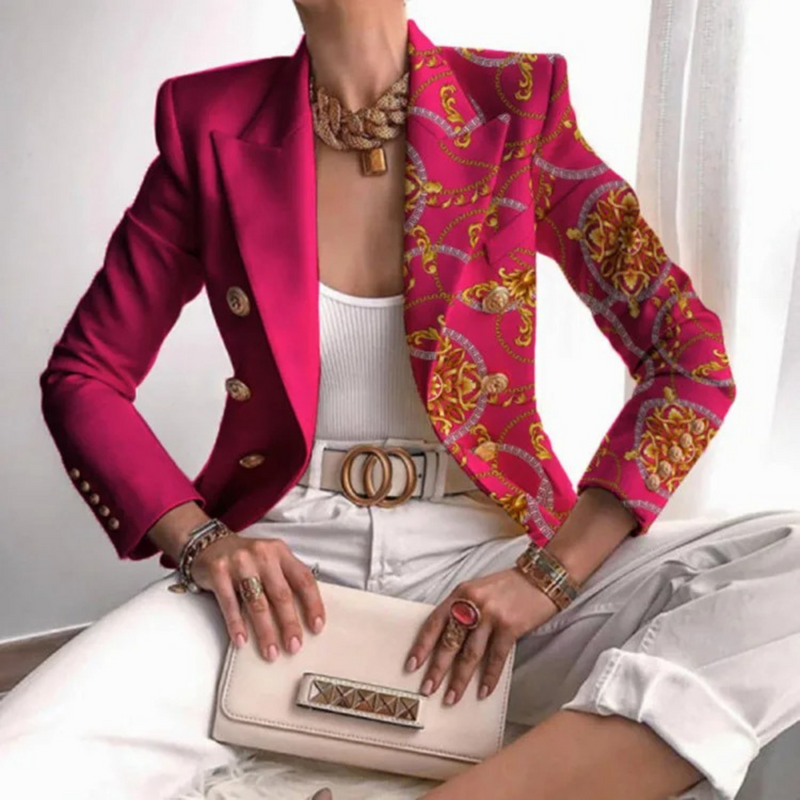 Double-Breasted Women's Blazer with Lapels – Eleganza-Red-S-State of Style