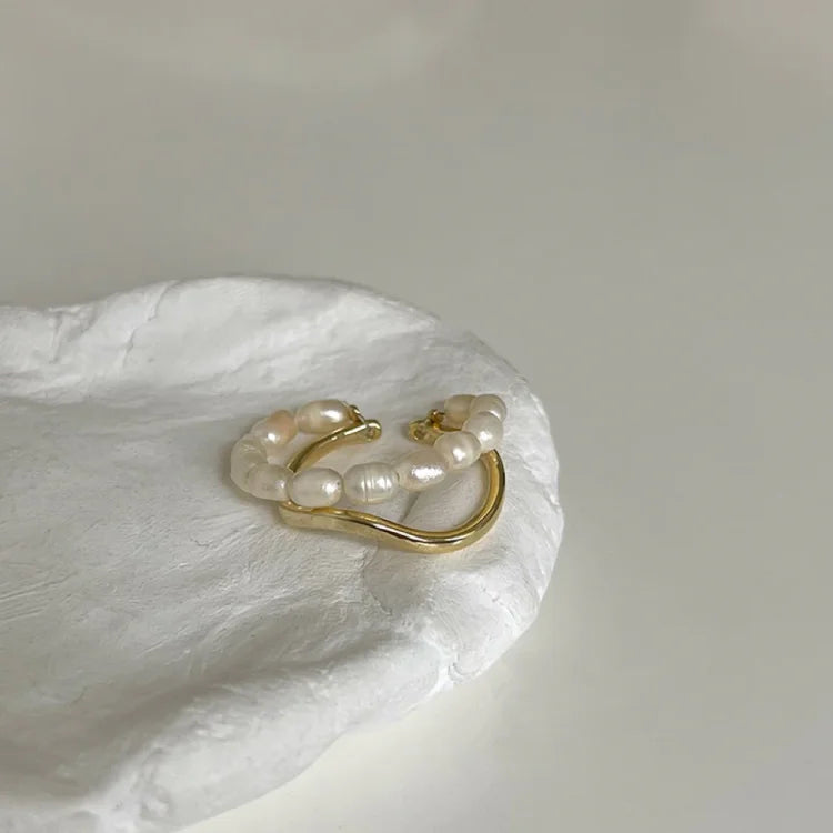 Double-Layered Gold Ring with Freshwater Pearl - Ivy-State of Style