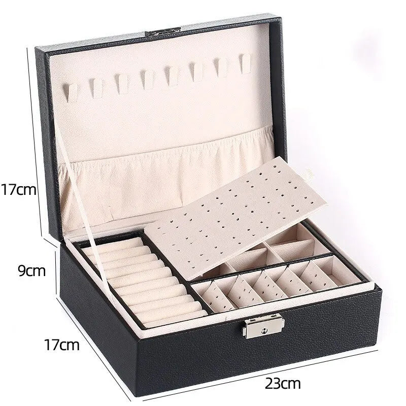 Double-Layered Leather Jewellery Box-BLACK-State of Style