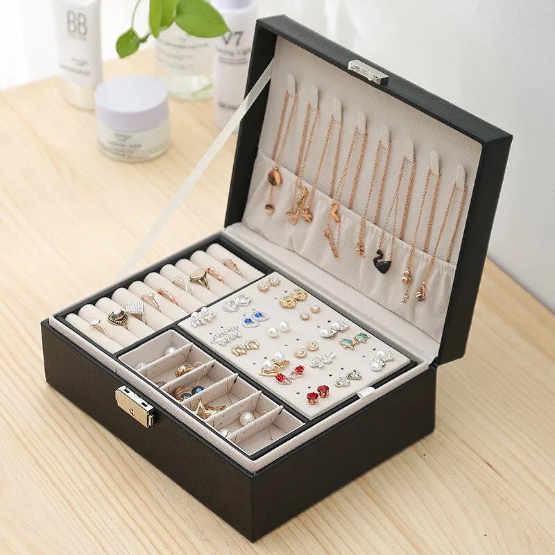 Double-Layered Leather Jewellery Box-GREEN-State of Style