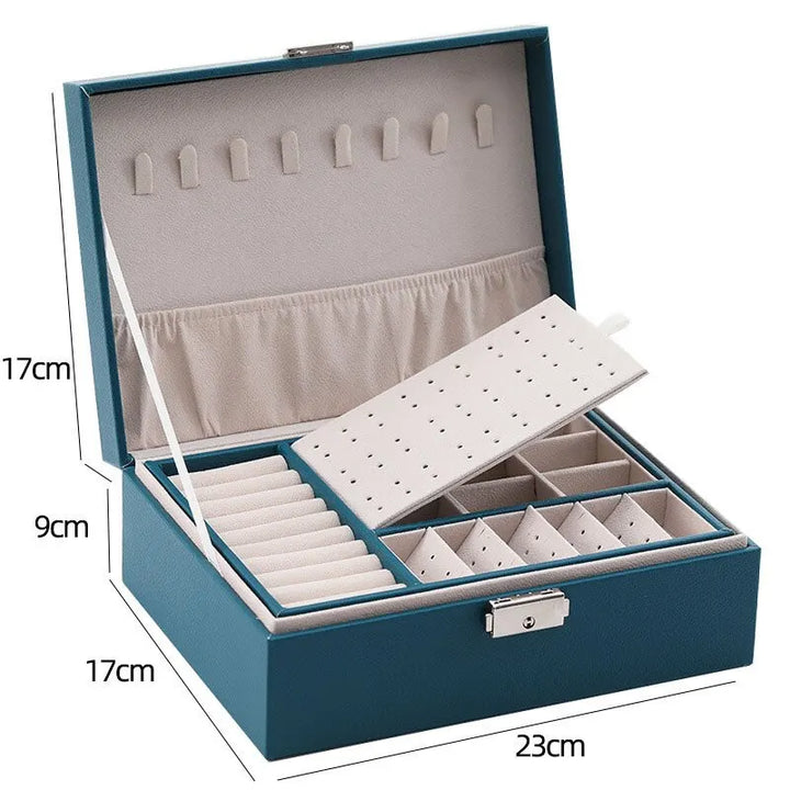 Double-Layered Leather Jewellery Box-GREEN-State of Style