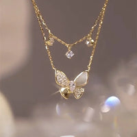 Double-layered Zirconia and Mother-of-pearl Butterfly Necklace - Elayna-State of Style