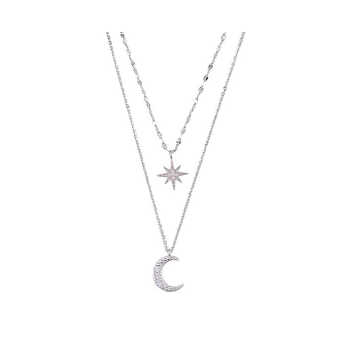 Double Moon Pendant Necklace | Layered Silver Jewellery-State of Style