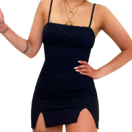 Double Slit Dress | Stylish and Comfortable-Black-S-State of Style