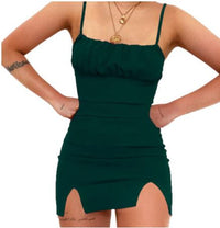 Double Slit Dress | Stylish and Comfortable-Green-S-State of Style