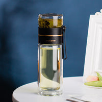 Double-Walled Glass Water Bottle with Tea Infuser - PureBrew-Black-State of Style