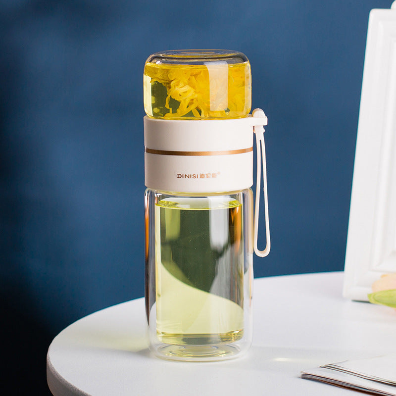 Double-Walled Glass Water Bottle with Tea Infuser - PureBrew-Green-State of Style