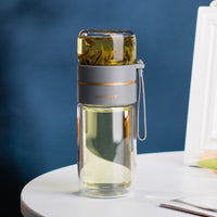 Double-Walled Glass Water Bottle with Tea Infuser - PureBrew-Green-State of Style