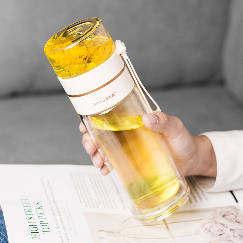 Double-Walled Glass Water Bottle with Tea Infuser - PureBrew-Green-State of Style
