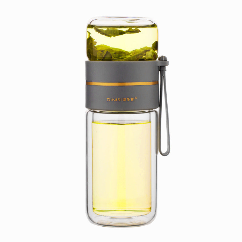 Double-Walled Glass Water Bottle with Tea Infuser - PureBrew-Green-State of Style