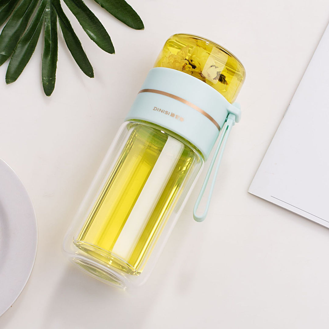 Double-Walled Glass Water Bottle with Tea Infuser - PureBrew-Green-State of Style