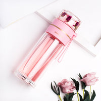 Double-Walled Glass Water Bottle with Tea Infuser - PureBrew-Pink-State of Style