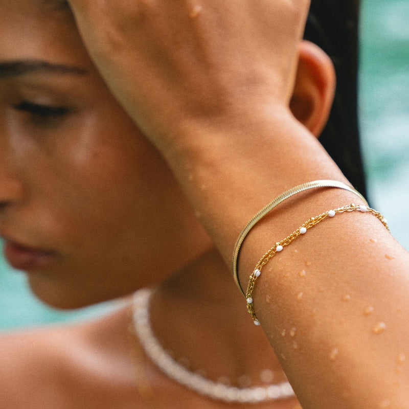 Double White Beaded Bracelet for Women - Liora-Gold-State of Style
