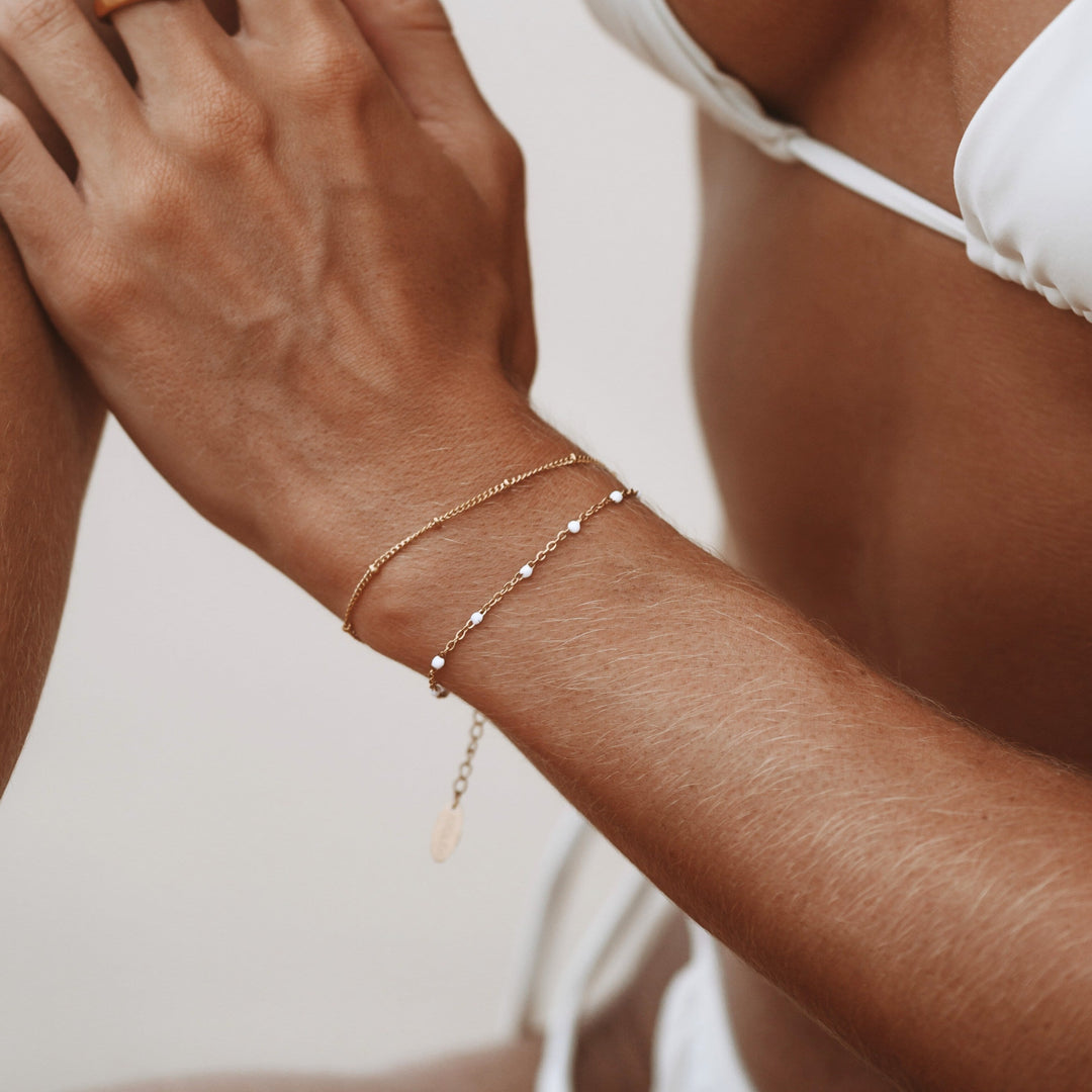 Double White Beaded Bracelet for Women - Liora-Gold-State of Style