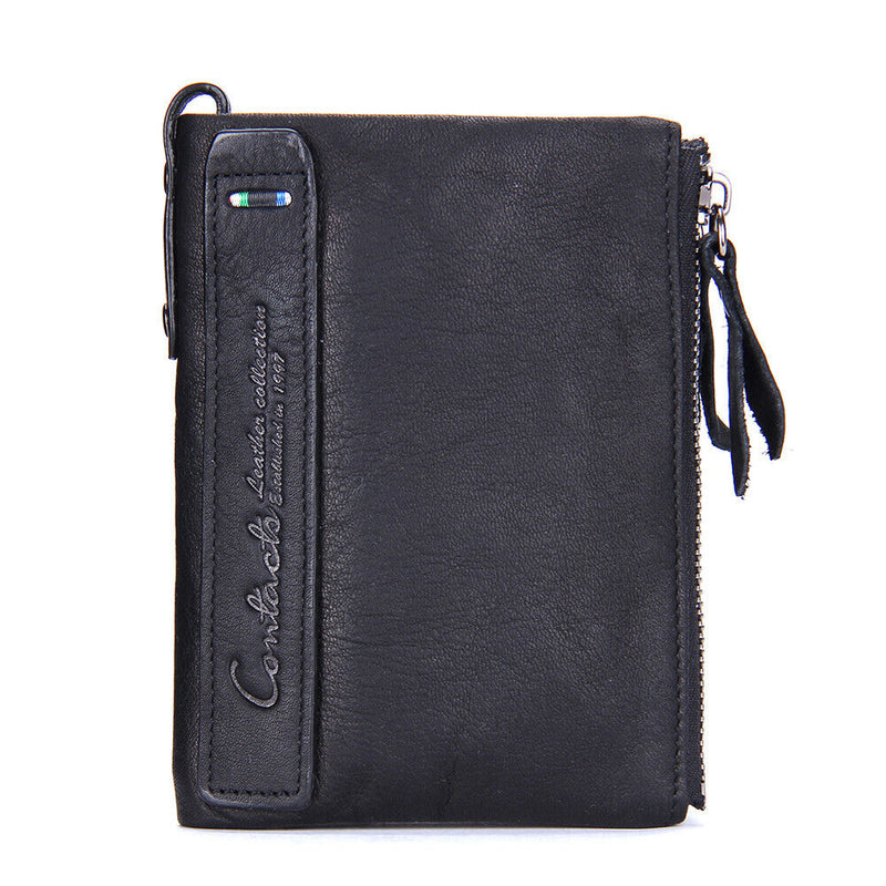 Double-Zip Compact Wallet – Practical Elegance in Soft Leather-Black-State of Style