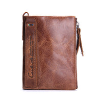 Double-Zip Compact Wallet – Practical Elegance in Soft Leather-Brown-State of Style