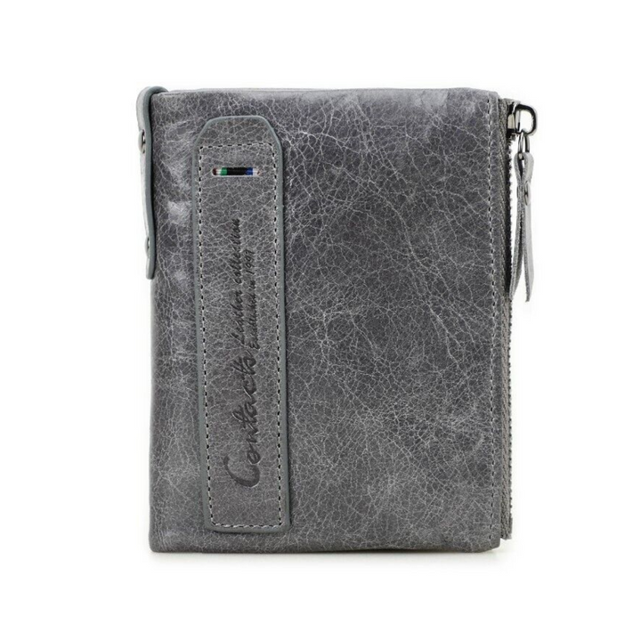 Double-Zip Compact Wallet – Practical Elegance in Soft Leather-Grey-State of Style