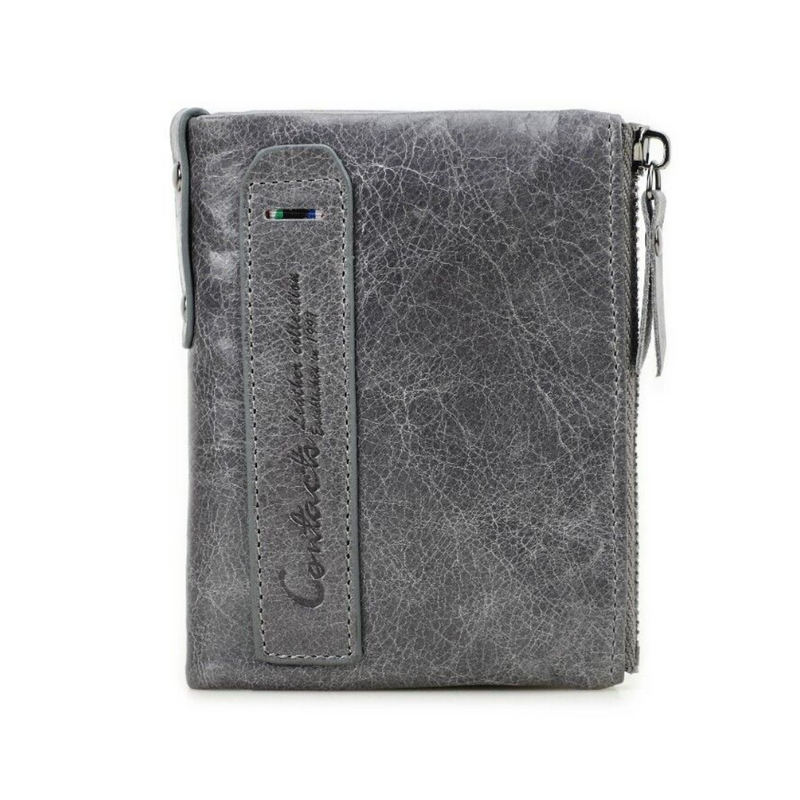Double-Zip Compact Wallet – Practical Elegance in Soft Leather-Grey-State of Style