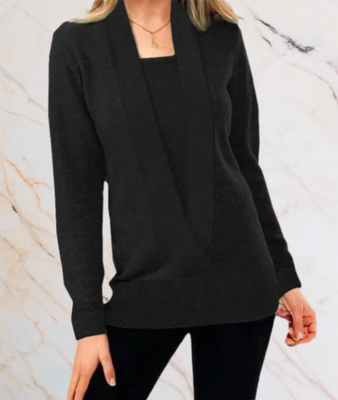 Dovilyn – Well-Fitting Sweater with Deep V-Neck & Tube Design-S-Black-State of Style