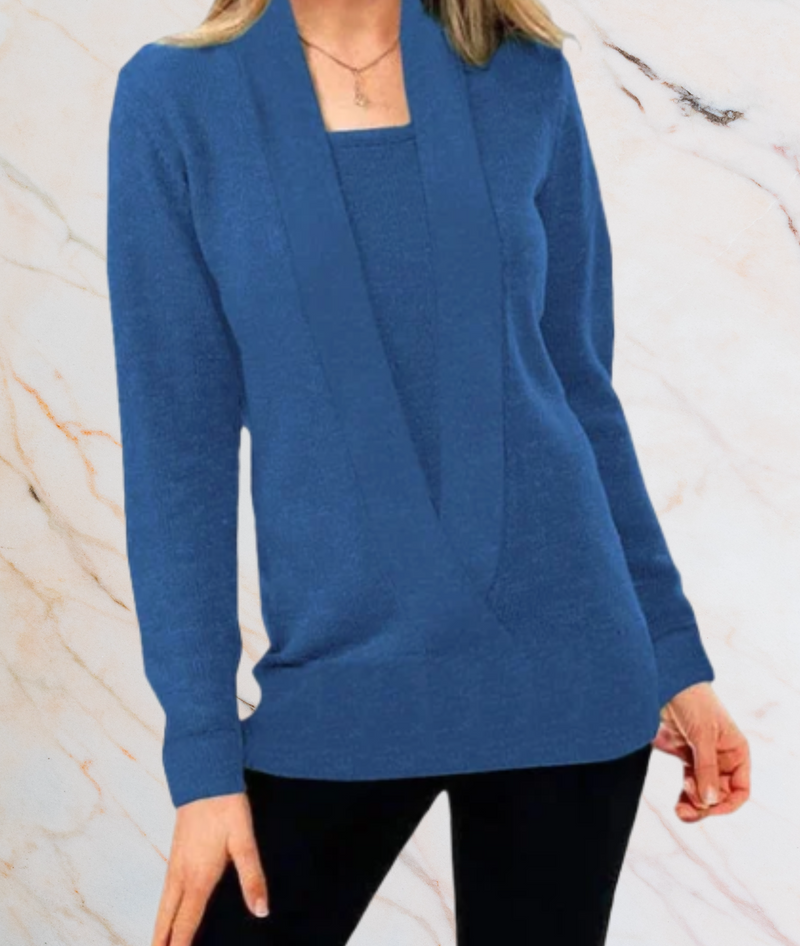 Dovilyn – Well-Fitting Sweater with Deep V-Neck & Tube Design-S-Blue-State of Style
