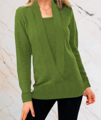 Dovilyn – Well-Fitting Sweater with Deep V-Neck & Tube Design-S-Green-State of Style