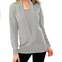 Dovilyn – Well-Fitting Sweater with Deep V-Neck & Tube Design-S-Grey-State of Style