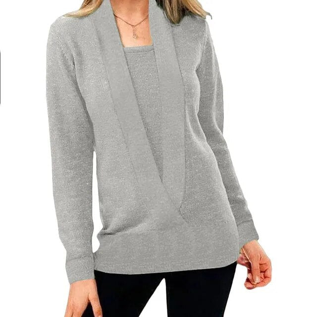 Dovilyn – Well-Fitting Sweater with Deep V-Neck & Tube Design-S-Grey-State of Style
