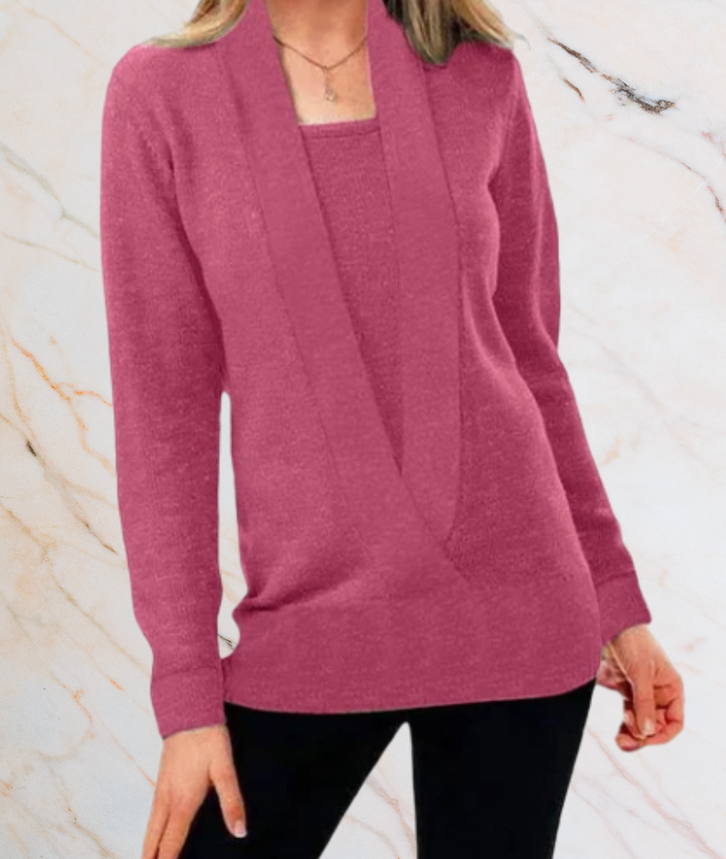 Dovilyn – Well-Fitting Sweater with Deep V-Neck & Tube Design-S-Pink-State of Style