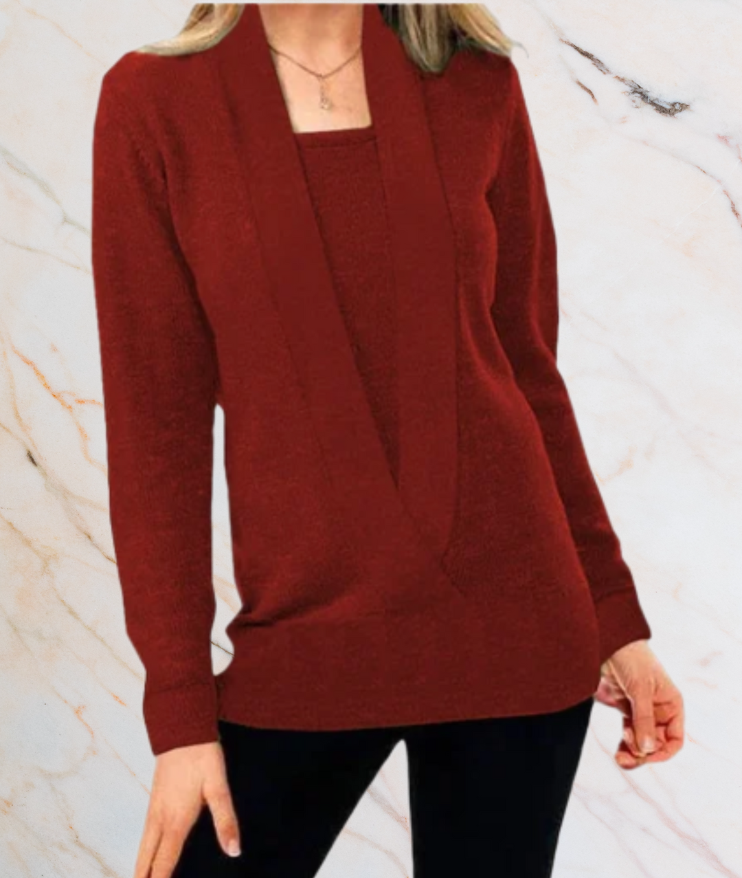 Dovilyn – Well-Fitting Sweater with Deep V-Neck & Tube Design-S-Wine Red-State of Style