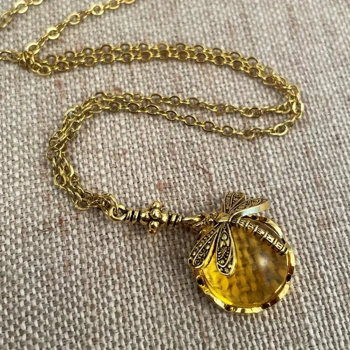 Dragonfly Moonstone Necklace | Elegant Jewellery for Women-Yellow-State of Style