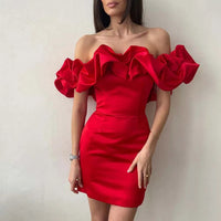 Dress with Asymmetrical Shoulder Line – Elin-Red-XS-State of Style