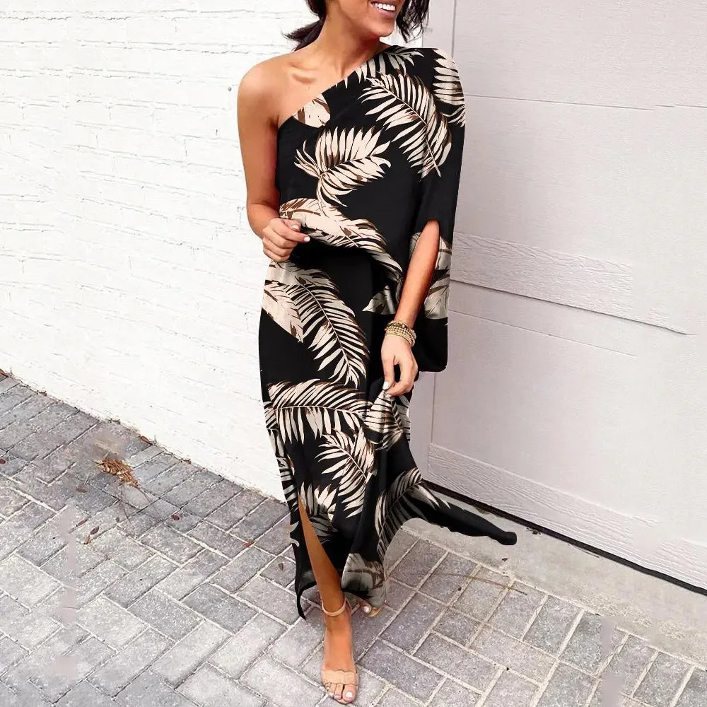 Dress with Diagonal Shoulder Line - Mila-Black skin-S-State of Style