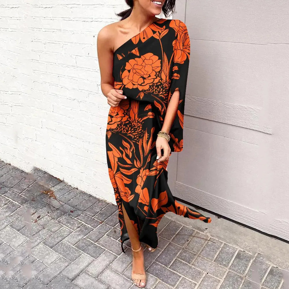 Dress with Diagonal Shoulder Line - Mila-Orange-S-State of Style
