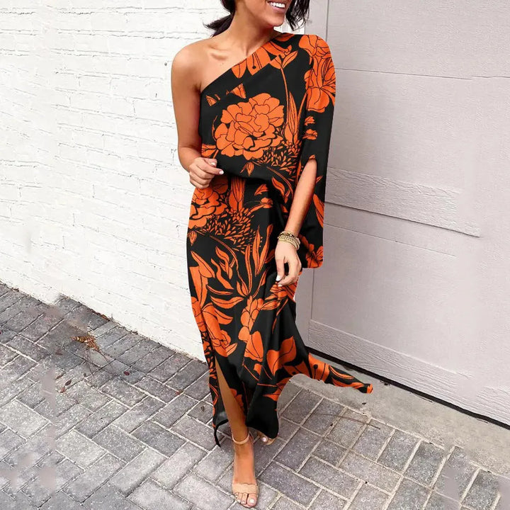 Dress with Diagonal Shoulder Line - Mila-Orange-S-State of Style
