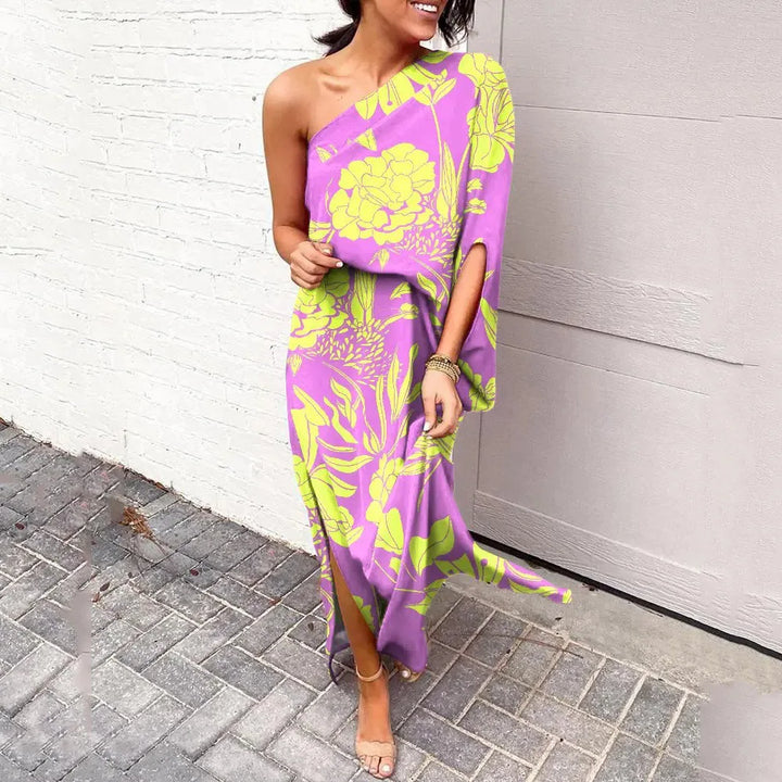 Dress with Diagonal Shoulder Line - Mila-Purple-S-State of Style