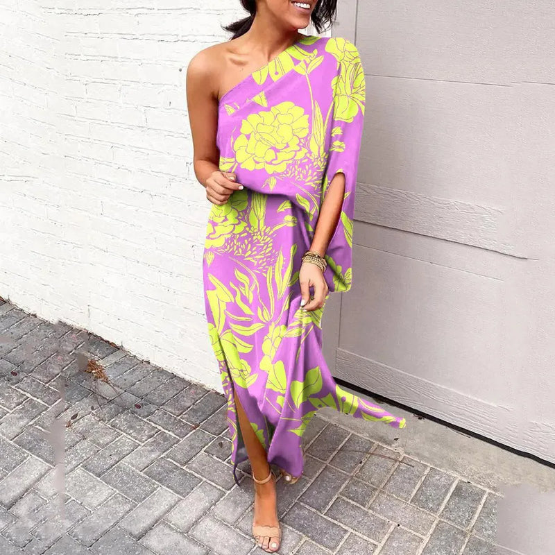 Dress with Diagonal Shoulder Line - Mila-Purple-S-State of Style