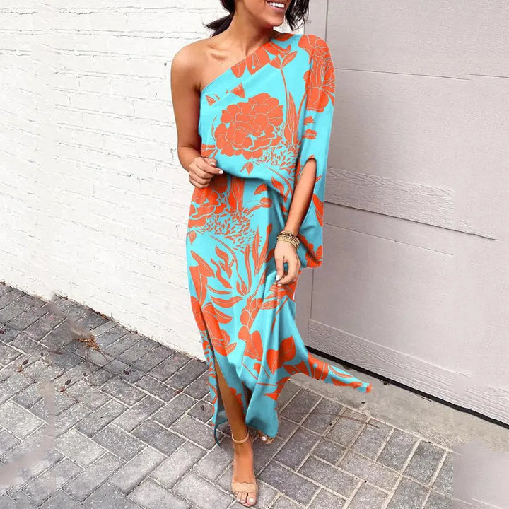Dress with Diagonal Shoulder Line - Mila-Turquoise-S-State of Style