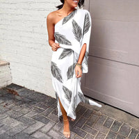 Dress with Diagonal Shoulder Line - Mila-White-S-State of Style