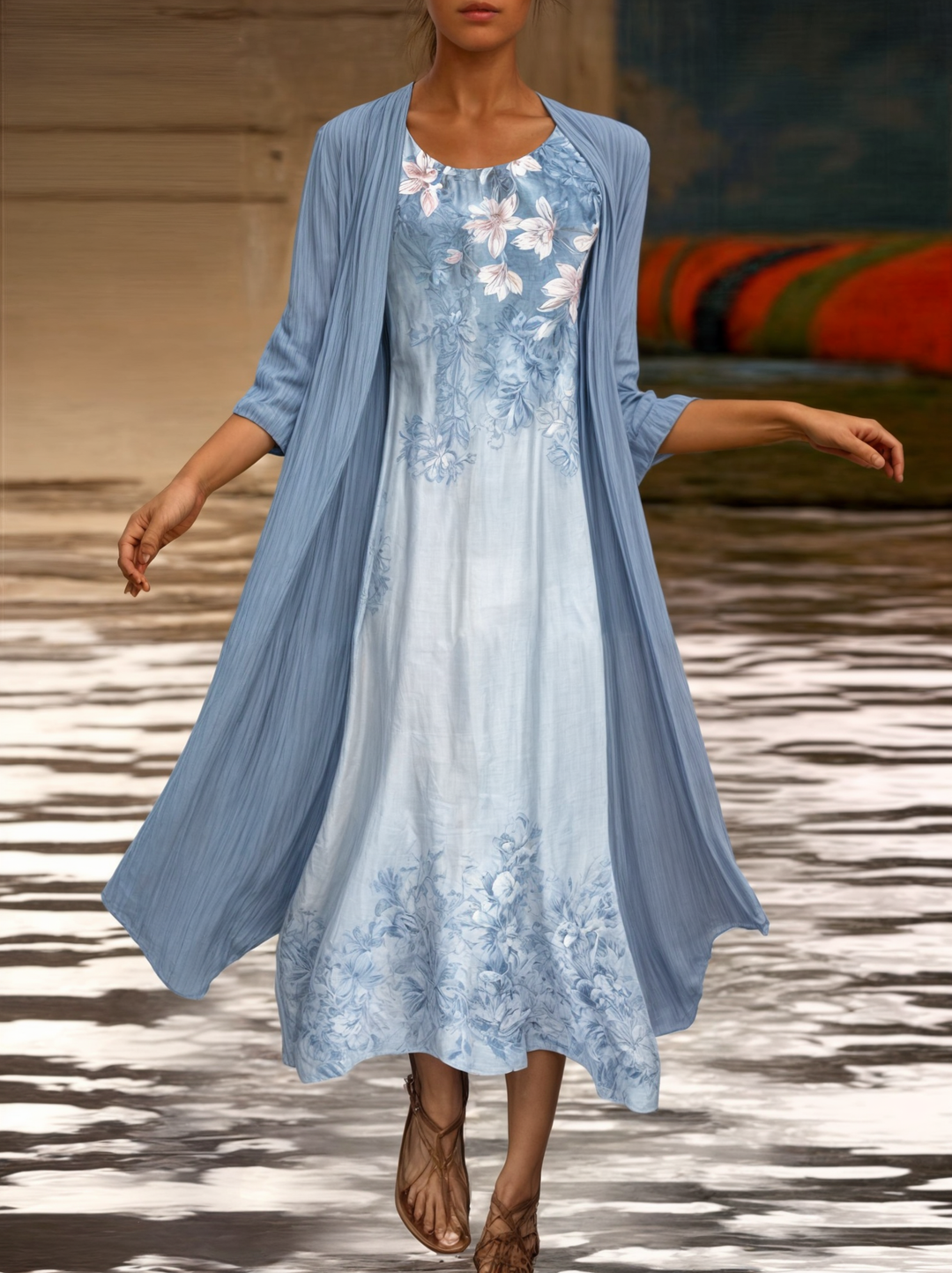 Dress with floral pattern – Eliana-Light blue-S-State of Style