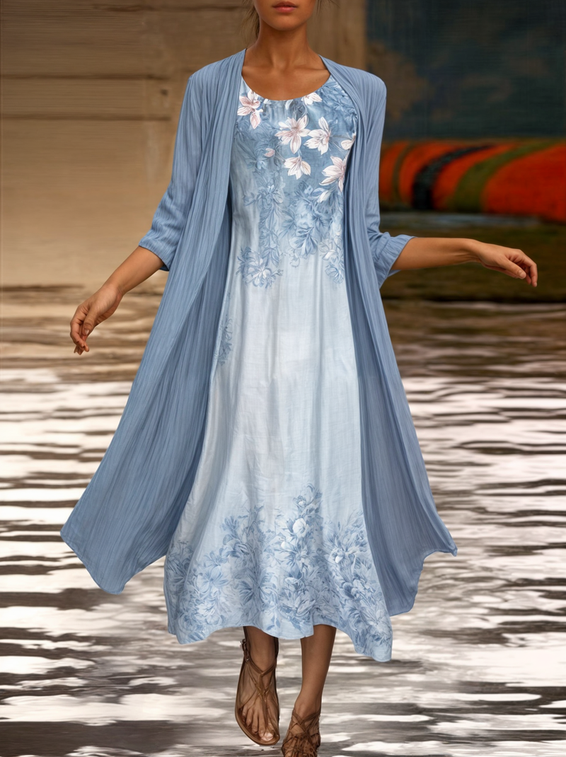 Dress with floral pattern – Eliana-Light blue-S-State of Style