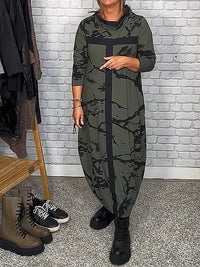 Dress with Long Sleeves and Retro Pattern – Livienne-Green-S-State of Style