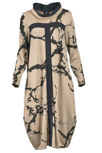 Dress with Long Sleeves and Retro Pattern – Livienne-Khaki-S-State of Style