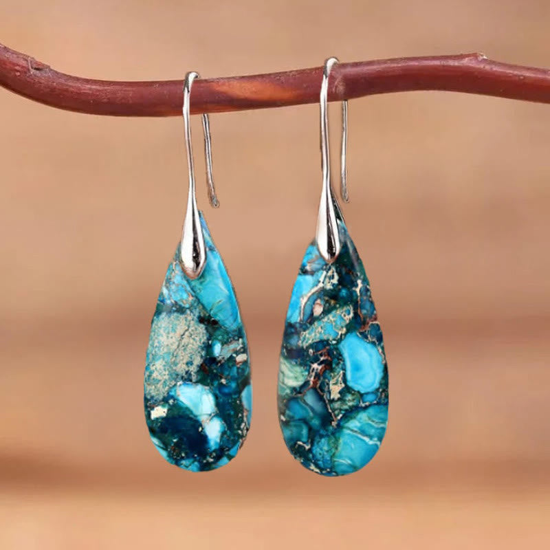Droplet-shaped Emperor Stone Earrings - Amara-Blue-State of Style